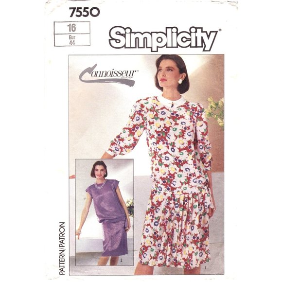 Vintage Sewing PATTERN Simplicity 7550, Misses 1986 Connoisseur Dress, Size 16 - Picture 1 of 2